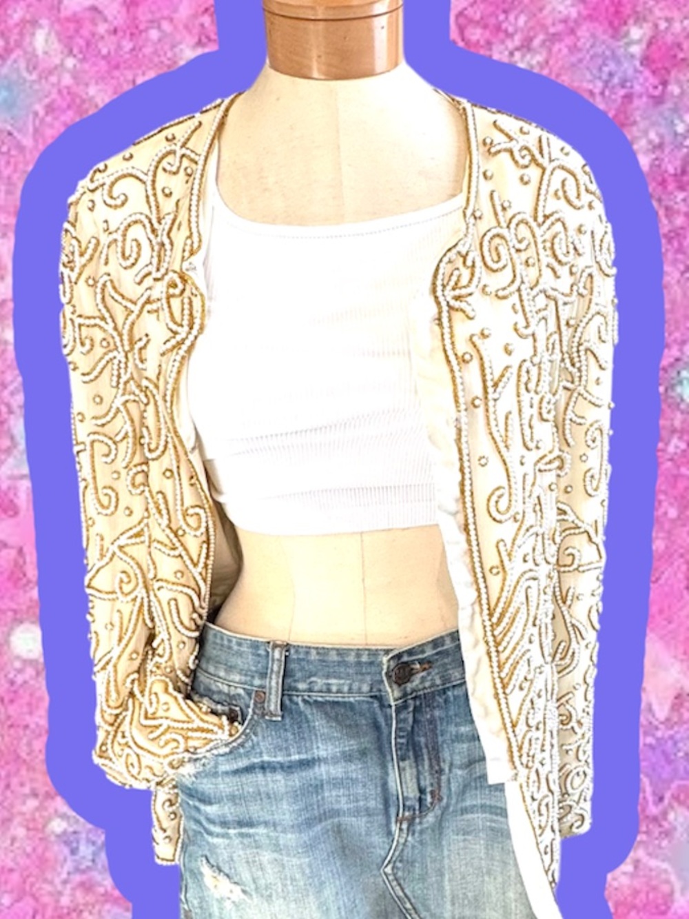 Laurence Kazar vintage 1980s beaded jacket blazer L 80s 1990s 90s papell
